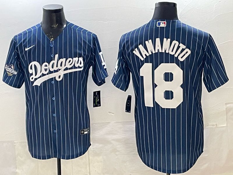 Men 2026 Nike Los Angeles Dodgers #18 Yamamoto Blue Stripe Game MLB Jersey 01